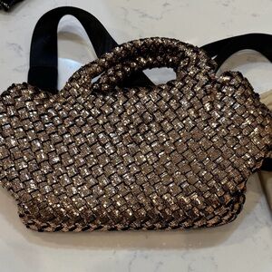Naghedi Gold Metallic Woven Crossbody Bag